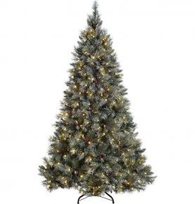 Christmas Pre-Lit Scandinavian Spruce Pine Cone and Berry Christmas Tree with 200 Warm White Candle LED Lights, Green